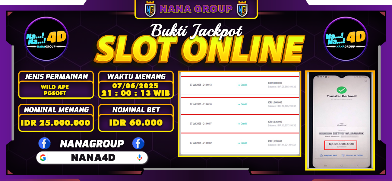 Bukti Kemenangan Besar Dibayar lunas Member NANA4D RP 25.000.000, 8 Juli 2025